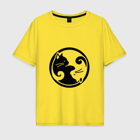 Мужская футболка хлопок Oversize с принтом Кошачий инь ян в Тюмени, 100% хлопок | свободный крой, круглый ворот, “спинка” длиннее передней части | 