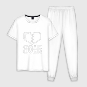 Мужская пижама хлопок с принтом Пиксельное сердечко Game over в Тюмени, 100% хлопок | брюки и футболка прямого кроя, без карманов, на брюках мягкая резинка на поясе и по низу штанин
 | 