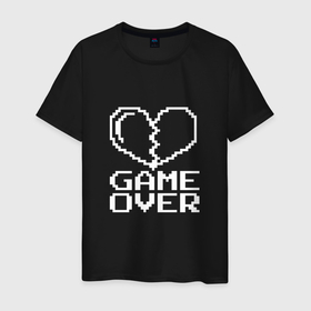 Мужская футболка хлопок с принтом Пиксельное сердечко Game over в Санкт-Петербурге, 100% хлопок | прямой крой, круглый вырез горловины, длина до линии бедер, слегка спущенное плечо. | 