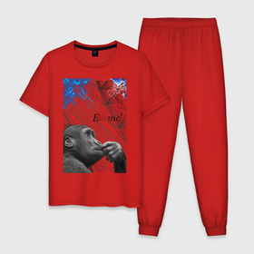 Мужская пижама хлопок с принтом мыслитель по Дарвину в Петрозаводске, 100% хлопок | брюки и футболка прямого кроя, без карманов, на брюках мягкая резинка на поясе и по низу штанин
 | 