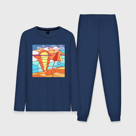 Мужская пижама с лонгсливом хлопок с принтом Море, зонтик и восход в Курске,  |  | 