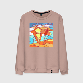 Мужской свитшот хлопок с принтом Море, зонтик и восход , 100% хлопок |  | Тематика изображения на принте: 