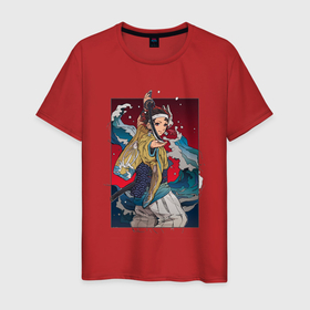 Мужская футболка хлопок с принтом Танжиро Камадо   Клинок рассекающий демонов в Санкт-Петербурге, 100% хлопок | прямой крой, круглый вырез горловины, длина до линии бедер, слегка спущенное плечо. | 