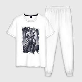 Мужская пижама хлопок с принтом Один и вороны в Курске, 100% хлопок | брюки и футболка прямого кроя, без карманов, на брюках мягкая резинка на поясе и по низу штанин
 | 
