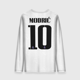Мужской лонгслив 3D с принтом Лука Модрич Реал Мадрид форма 22 23 домашняя в Екатеринбурге, 100% полиэстер | длинные рукава, круглый вырез горловины, полуприлегающий силуэт | 