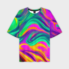 Мужская футболка oversize 3D с принтом Градиентные цветные волны в Санкт-Петербурге,  |  | 