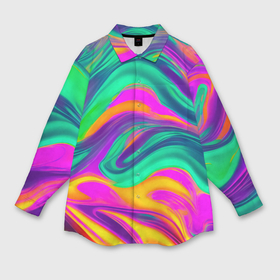 Мужская рубашка oversize 3D с принтом Градиентные цветные волны в Санкт-Петербурге,  |  | 