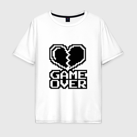 Мужская футболка хлопок Oversize с принтом Game Over на черном фоне в Новосибирске, 100% хлопок | свободный крой, круглый ворот, “спинка” длиннее передней части | 