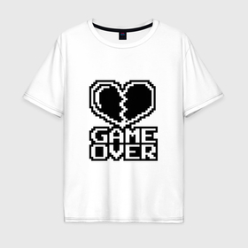 Мужская футболка хлопок Oversize с принтом Game Over на черном фоне в Петрозаводске, 100% хлопок | свободный крой, круглый ворот, “спинка” длиннее передней части | 