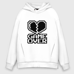 Мужское худи Oversize хлопок с принтом Game Over на черном фоне в Петрозаводске, френч-терри — 70% хлопок, 30% полиэстер. Мягкий теплый начес внутри —100% хлопок | боковые карманы, эластичные манжеты и нижняя кромка, капюшон на магнитной кнопке | 