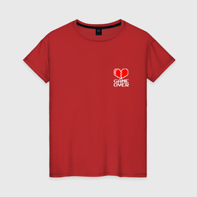 Женская футболка хлопок с принтом Game Over на красном фоне   мини в Белгороде, 100% хлопок | прямой крой, круглый вырез горловины, длина до линии бедер, слегка спущенное плечо | 