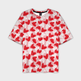 Мужская футболка oversize 3D с принтом Нарисованные фломастером сердца паттерн ,  |  | Тематика изображения на принте: 