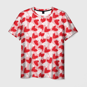 Мужская футболка 3D с принтом Нарисованные фломастером сердца паттерн , 100% полиэфир | прямой крой, круглый вырез горловины, длина до линии бедер | 