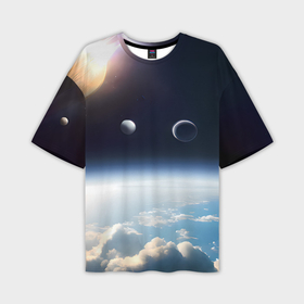 Мужская футболка oversize 3D с принтом Космос и планета Сатурн в Тюмени,  |  | Тематика изображения на принте: 