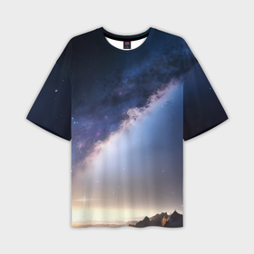 Мужская футболка oversize 3D с принтом Звёздное небо и горы в Белгороде,  |  | 