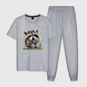 Мужская пижама хлопок с принтом Енотик лакомка в Курске, 100% хлопок | брюки и футболка прямого кроя, без карманов, на брюках мягкая резинка на поясе и по низу штанин
 | 