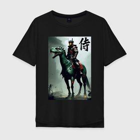 Мужская футболка хлопок Oversize с принтом Японский самурай   фантазия   нейросеть в Петрозаводске, 100% хлопок | свободный крой, круглый ворот, “спинка” длиннее передней части | 