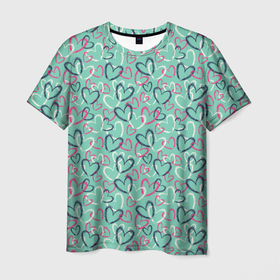 Мужская футболка 3D с принтом Пастельные сердца паттерн , 100% полиэфир | прямой крой, круглый вырез горловины, длина до линии бедер | 