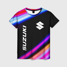 Женская футболка 3D с принтом Suzuki speed lights в Курске, 100% полиэфир ( синтетическое хлопкоподобное полотно) | прямой крой, круглый вырез горловины, длина до линии бедер | 