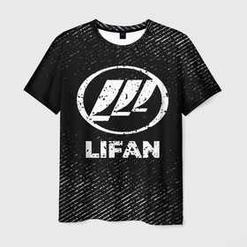 Мужская футболка 3D с принтом Lifan с потертостями на темном фоне в Тюмени, 100% полиэфир | прямой крой, круглый вырез горловины, длина до линии бедер | 