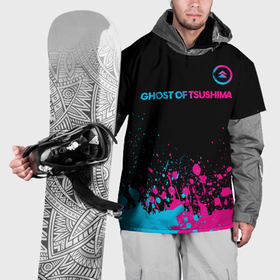Накидка на куртку 3D с принтом Ghost of Tsushima   neon gradient: символ сверху в Санкт-Петербурге, 100% полиэстер |  | 