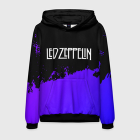 Мужская толстовка 3D с принтом Led Zeppelin purple grunge в Екатеринбурге, 100% полиэстер | двухслойный капюшон со шнурком для регулировки, мягкие манжеты на рукавах и по низу толстовки, спереди карман-кенгуру с мягким внутренним слоем. | 