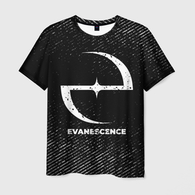 Мужская футболка 3D с принтом Evanescence с потертостями на темном фоне в Екатеринбурге, 100% полиэфир | прямой крой, круглый вырез горловины, длина до линии бедер | Тематика изображения на принте: 