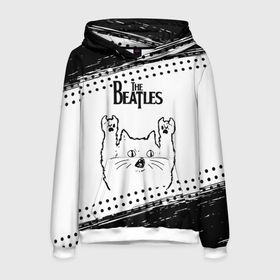Мужская толстовка 3D с принтом The Beatles рок кот на светлом фоне в Екатеринбурге, 100% полиэстер | двухслойный капюшон со шнурком для регулировки, мягкие манжеты на рукавах и по низу толстовки, спереди карман-кенгуру с мягким внутренним слоем. | 