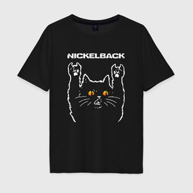 Мужская футболка хлопок Oversize с принтом Nickelback rock cat в Санкт-Петербурге, 100% хлопок | свободный крой, круглый ворот, “спинка” длиннее передней части | 
