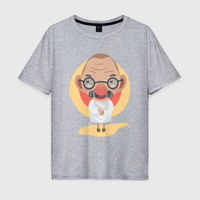 Мужская футболка хлопок Oversize с принтом Ганди в Тюмени, 100% хлопок | свободный крой, круглый ворот, “спинка” длиннее передней части | Тематика изображения на принте: 