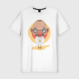 Мужская футболка хлопок Slim с принтом Ганди в Тюмени, 92% хлопок, 8% лайкра | приталенный силуэт, круглый вырез ворота, длина до линии бедра, короткий рукав | Тематика изображения на принте: 