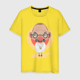 Мужская футболка хлопок с принтом Ганди в Тюмени, 100% хлопок | прямой крой, круглый вырез горловины, длина до линии бедер, слегка спущенное плечо. | Тематика изображения на принте: 