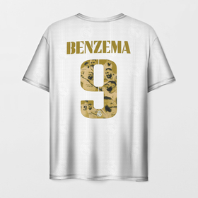 Мужская футболка 3D с принтом Карим Бензема Реал Мадрид форма 22 23 домашняя в Курске, 100% полиэфир | прямой крой, круглый вырез горловины, длина до линии бедер | 