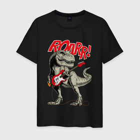 Мужская футболка хлопок с принтом Rock T Rex в Екатеринбурге, 100% хлопок | прямой крой, круглый вырез горловины, длина до линии бедер, слегка спущенное плечо. | Тематика изображения на принте: 