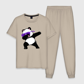 Мужская пижама хлопок с принтом Dab panda , 100% хлопок | брюки и футболка прямого кроя, без карманов, на брюках мягкая резинка на поясе и по низу штанин
 | 