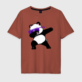 Мужская футболка хлопок Oversize с принтом Dab panda в Курске, 100% хлопок | свободный крой, круглый ворот, “спинка” длиннее передней части | 