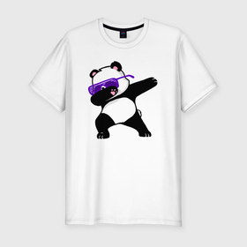 Мужская футболка хлопок Slim с принтом Dab panda в Курске, 92% хлопок, 8% лайкра | приталенный силуэт, круглый вырез ворота, длина до линии бедра, короткий рукав | 