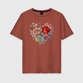 Женская футболка хлопок Oversize с принтом Сердце любви , 100% хлопок | свободный крой, круглый ворот, спущенный рукав, длина до линии бедер
 | 