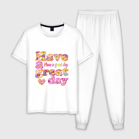 Мужская пижама хлопок с принтом Хорошего дня в Кировске, 100% хлопок | брюки и футболка прямого кроя, без карманов, на брюках мягкая резинка на поясе и по низу штанин
 | 