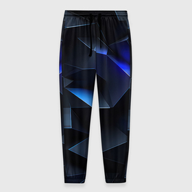 Мужские брюки 3D с принтом синие и черные кубы в Белгороде, 100% полиэстер | манжеты по низу, эластичный пояс регулируется шнурком, по бокам два кармана без застежек, внутренняя часть кармана из мелкой сетки | 