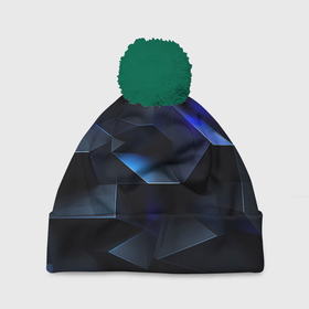 Шапка 3D c помпоном с принтом синие и черные кубы в Белгороде, 100% полиэстер | универсальный размер, печать по всей поверхности изделия | 