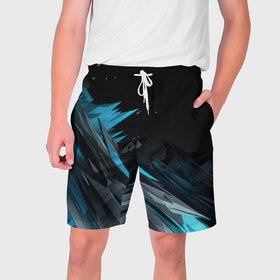 Мужские шорты 3D с принтом Абстрактные синие брызги в Санкт-Петербурге,  полиэстер 100% | прямой крой, два кармана без застежек по бокам. Мягкая трикотажная резинка на поясе, внутри которой широкие завязки. Длина чуть выше колен | 