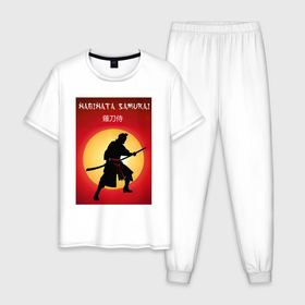 Мужская пижама хлопок с принтом Самурай сенсей в Курске, 100% хлопок | брюки и футболка прямого кроя, без карманов, на брюках мягкая резинка на поясе и по низу штанин
 | 