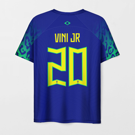 Мужская футболка 3D с принтом Винисиус Жуниор ЧМ 2022 сборная Бразилии гостевая в Кировске, 100% полиэфир | прямой крой, круглый вырез горловины, длина до линии бедер | 