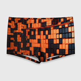 Мужские купальные плавки 3D с принтом Чёрные и оранжевые кубики в Санкт-Петербурге, Полиэстер 85%, Спандекс 15% |  | 
