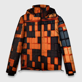 Мужская зимняя куртка 3D с принтом Чёрные и оранжевые кубики в Екатеринбурге, верх — 100% полиэстер; подкладка — 100% полиэстер; утеплитель — 100% полиэстер | длина ниже бедра, свободный силуэт Оверсайз. Есть воротник-стойка, отстегивающийся капюшон и ветрозащитная планка. 

Боковые карманы с листочкой на кнопках и внутренний карман на молнии. | 