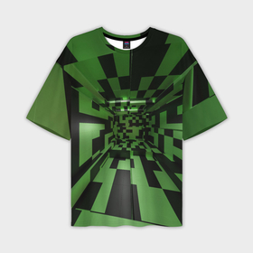 Мужская футболка oversize 3D с принтом Чёрно зелёный геометрический коридор в Тюмени,  |  | 
