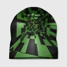 Шапка 3D с принтом Чёрно зелёный геометрический коридор в Тюмени, 100% полиэстер | универсальный размер, печать по всей поверхности изделия | 