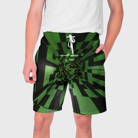 Мужские шорты 3D с принтом Чёрно зелёный геометрический коридор в Тюмени,  полиэстер 100% | прямой крой, два кармана без застежек по бокам. Мягкая трикотажная резинка на поясе, внутри которой широкие завязки. Длина чуть выше колен | 