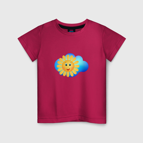 Детская футболка хлопок с принтом Солнышко на небе в Белгороде, 100% хлопок | круглый вырез горловины, полуприлегающий силуэт, длина до линии бедер | Тематика изображения на принте: 